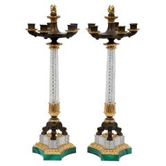 Pair of Crystal, French Empire Candelabra