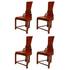 Set of Four 19th Century Chinese Red and Gilt Lacquered Side Chairs 11