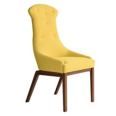 Evander Dining Chair in Yellow Wool Bouclé or Leather with Solid Walnut Base 12
