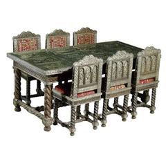 Carved Moroccan Hardwood Table with Chairs 12