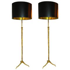 Pair of Maison Charles Bronze Floor Lamps