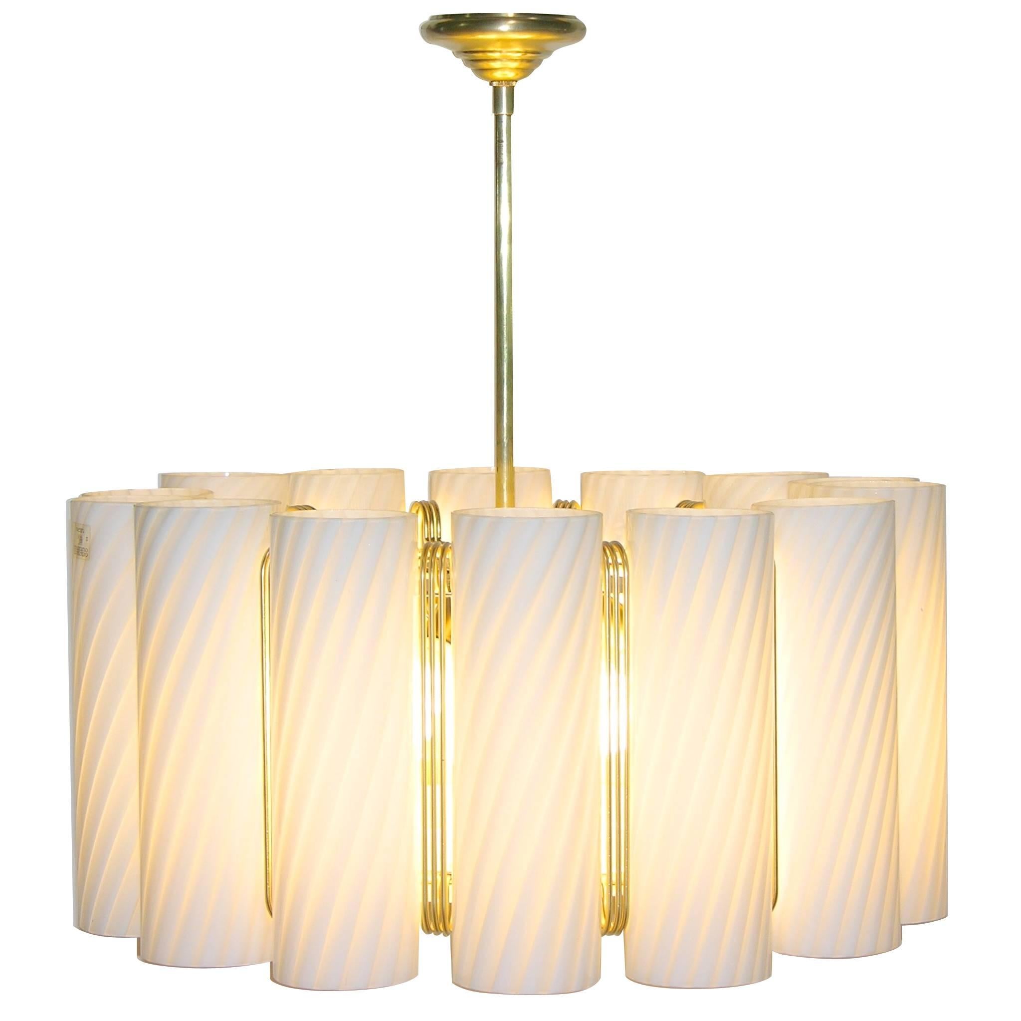 Airy Italian Gold and White Murano Glass Chandelier