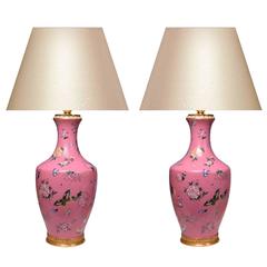 Pair of Fine Painted Large Famille Verte Porcelain Lamps 11
