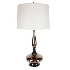 Mid-Century Modernist Stylized Hourglass Form Table Lamp in Bronze Ceramic 8