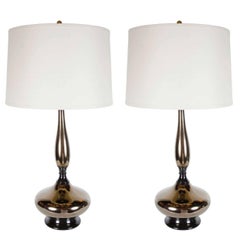 Mid-Century Modernist Stylized Hourglass Form Table Lamp in Bronze Ceramic