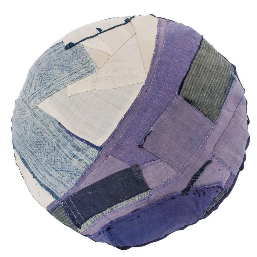 Boro Style Moon Phase, Round Cushion, Indigo and Resit Dye Pillow For Sale