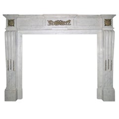 Antique French Louis XVI Style Marble with Ormolu Fireplace Mantel