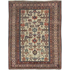 Antique Caucasian Prepedil Rug in Ivory Background From Late 19th Century