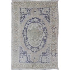 Retro Medallion Oushak inspired by Ottoman Design in Taupe, Gray & Purple 