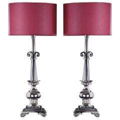 Pair of Nickel-Plated Table Lamps by Stiffel, USA, 1950s