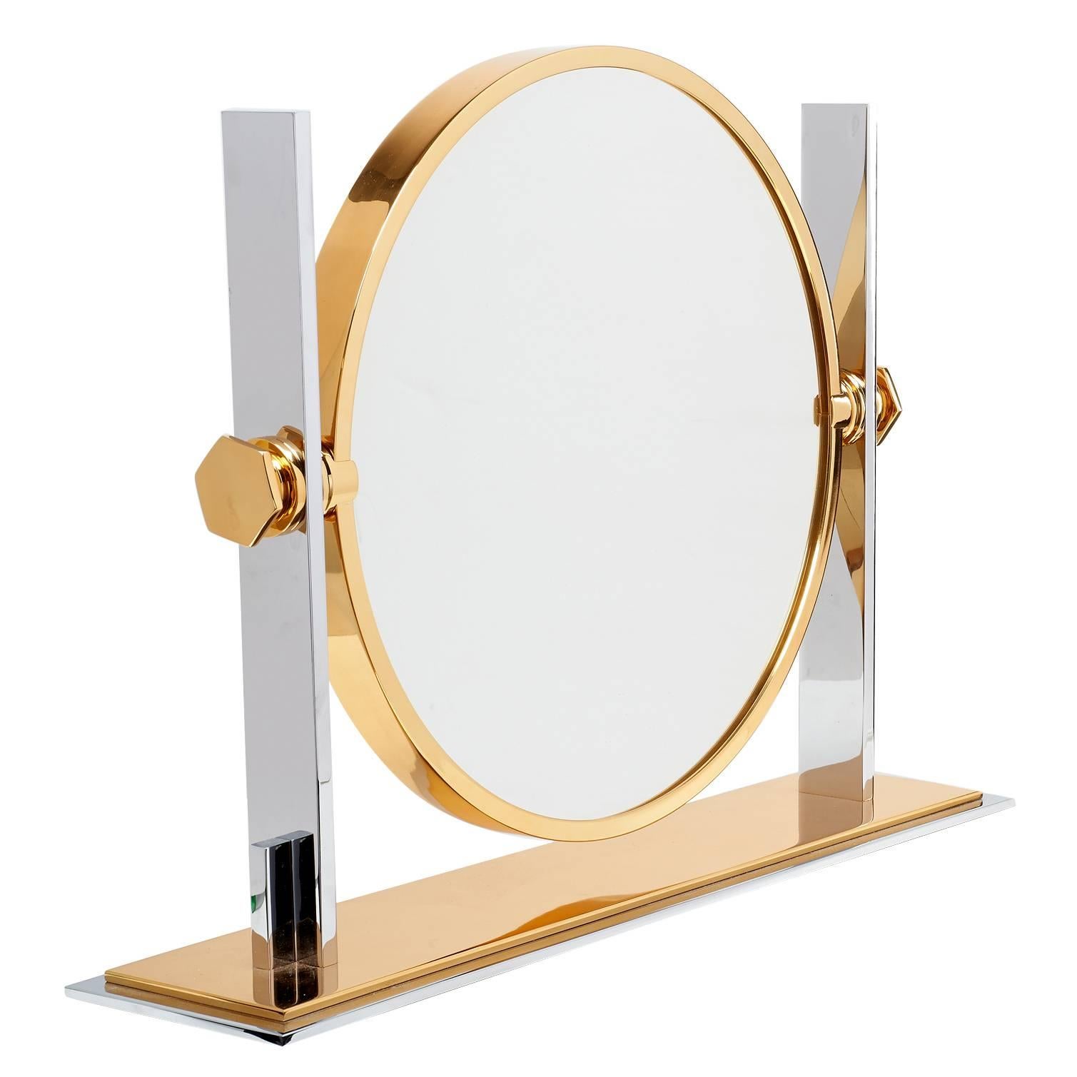 Polished Steel and Brass Vanity Mirror by Karl Springer