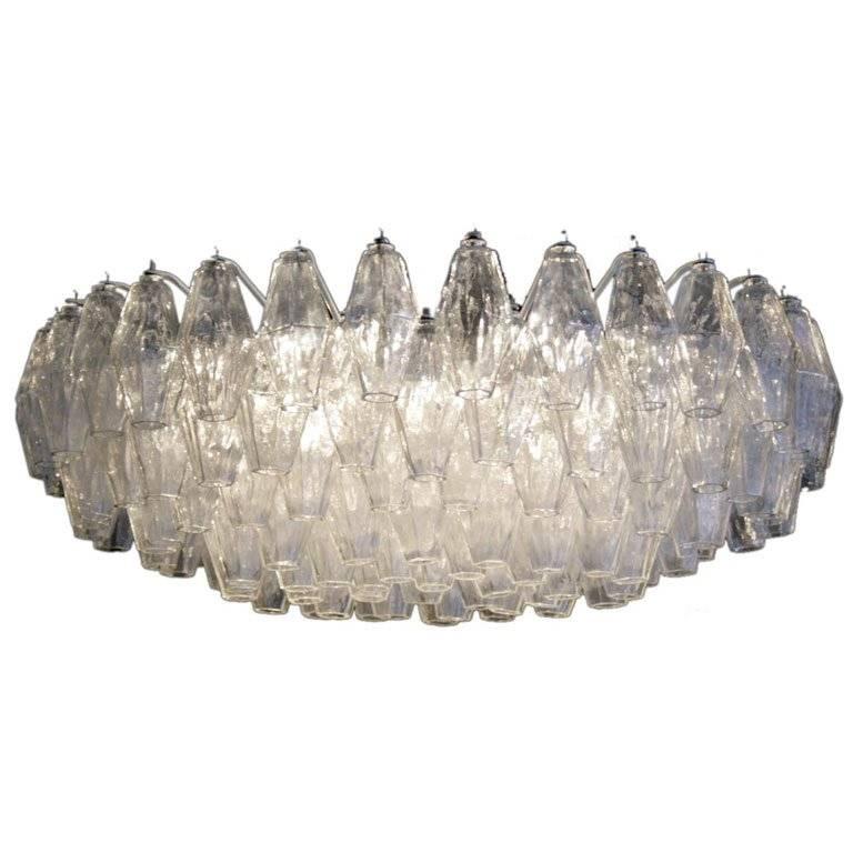 Clear Disc-Shaped Polyhedral Chandelier by Carlo Scarpa For Sale