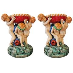 19th Century Two Monumental Minton Majolica Stands