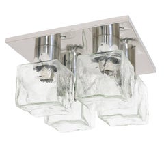 Kalmar Glass Ice Cube and Polished Steel Flush Mount, 1970s