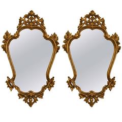 Pair of Italian Georgian Style Gilt Wood Carved Mirrors