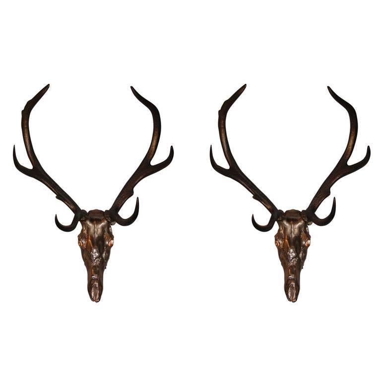  1970s Sconces Shaped like a Deer's Skull with Antlers By Jacques Duval-Brasseur For Sale