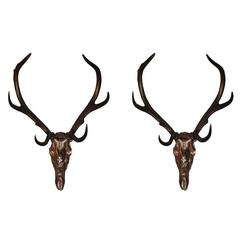 Two 1970s Sconces Shaped like a Deer's Skull with Antlers