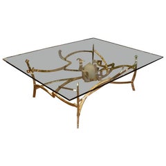 Très grande table à manger de 1976 en bronze et quartz