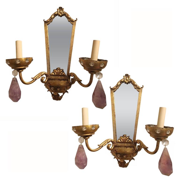 Set Of Four Mirror Back Sconces With Amethyst Drops For At 1stdibs Set Of Four Mirror Back Sconces With Amethyst Drops For