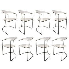 Set of Eight Italian White Leather Chairs with Gunmetal Frames by Arrben, 1980s