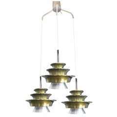  MidCentury Danish Modern 3 Lights Lyfa Chandelier, 1960s Pendant  Light