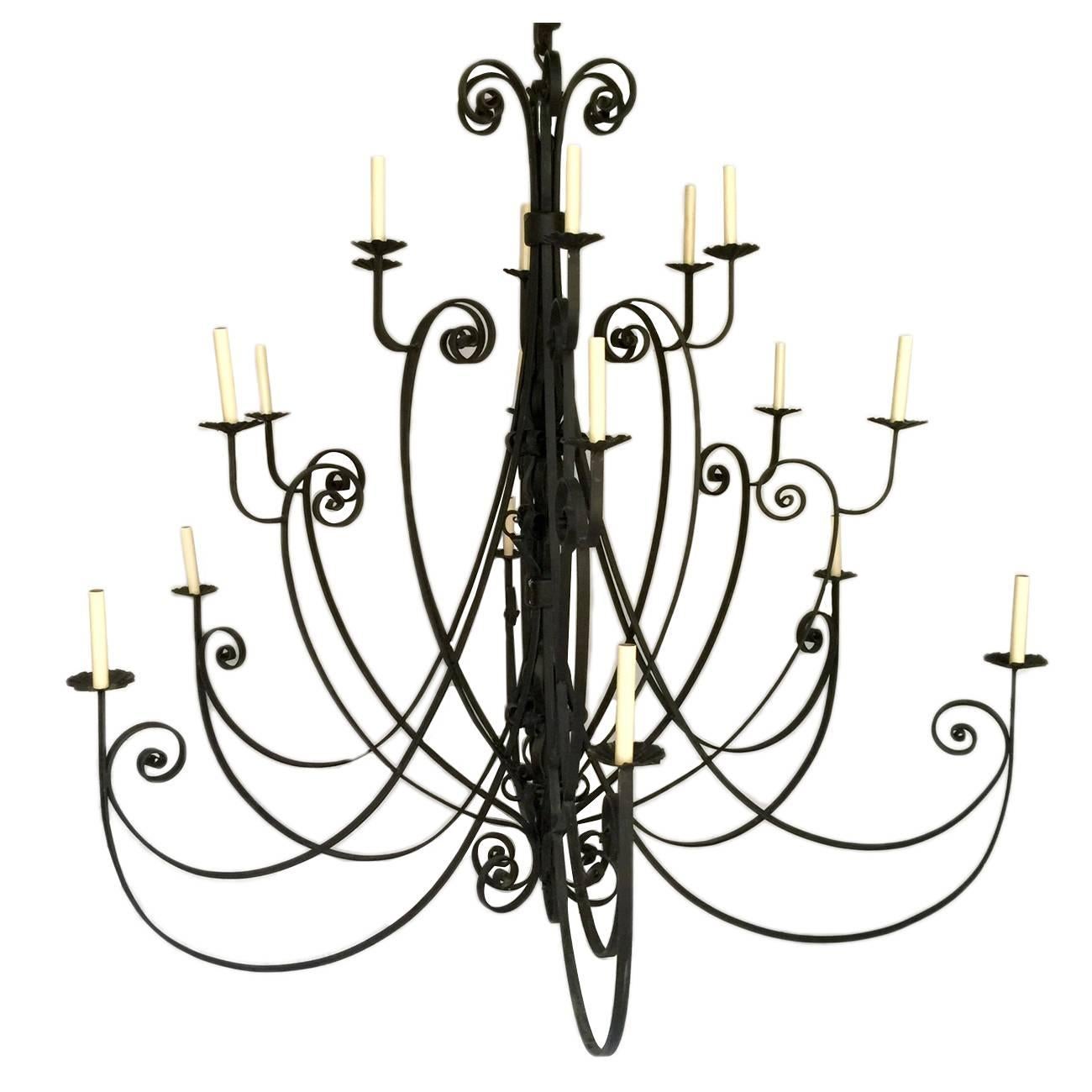 Pair of Large French Wrought Iron Chandeliers, Sold Individually