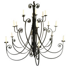 Vintage Pair of Large French Wrought Iron Chandeliers, Sold Individually