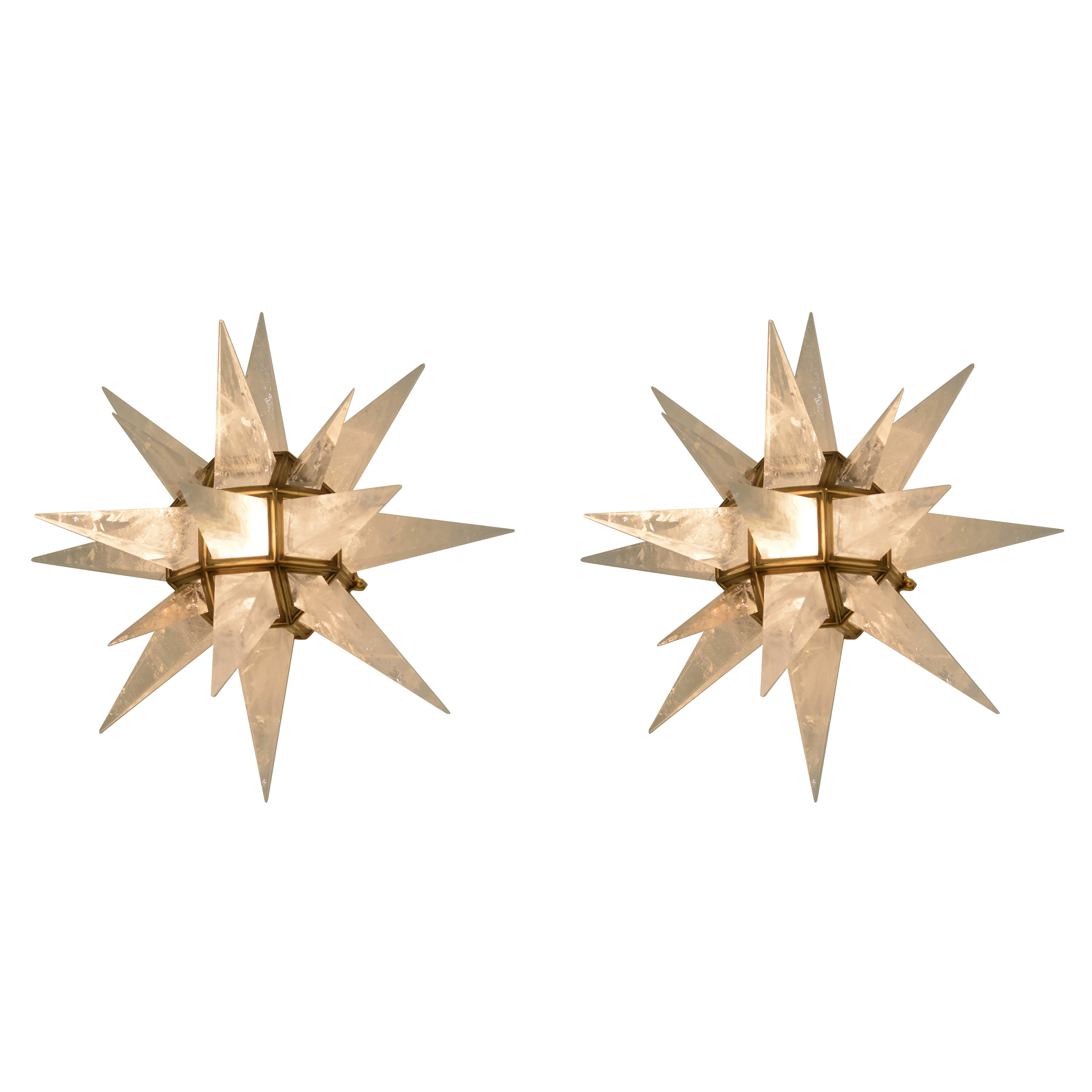 STAR19 Pair of Fine Carved Contemporary Rock Crystal Sconces