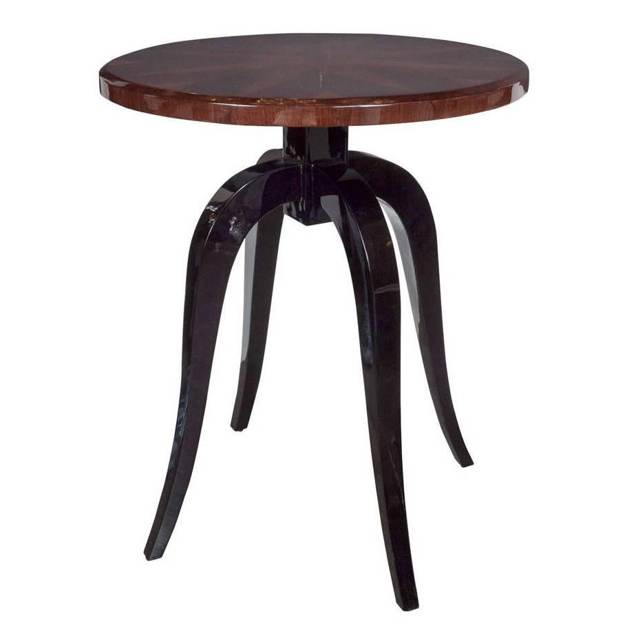 Elegant Pair of Art Deco Gueridon Tables with Starburst Inlay Design Top