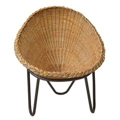 Wicker and Iron Lounge Chair, France, 1950s
