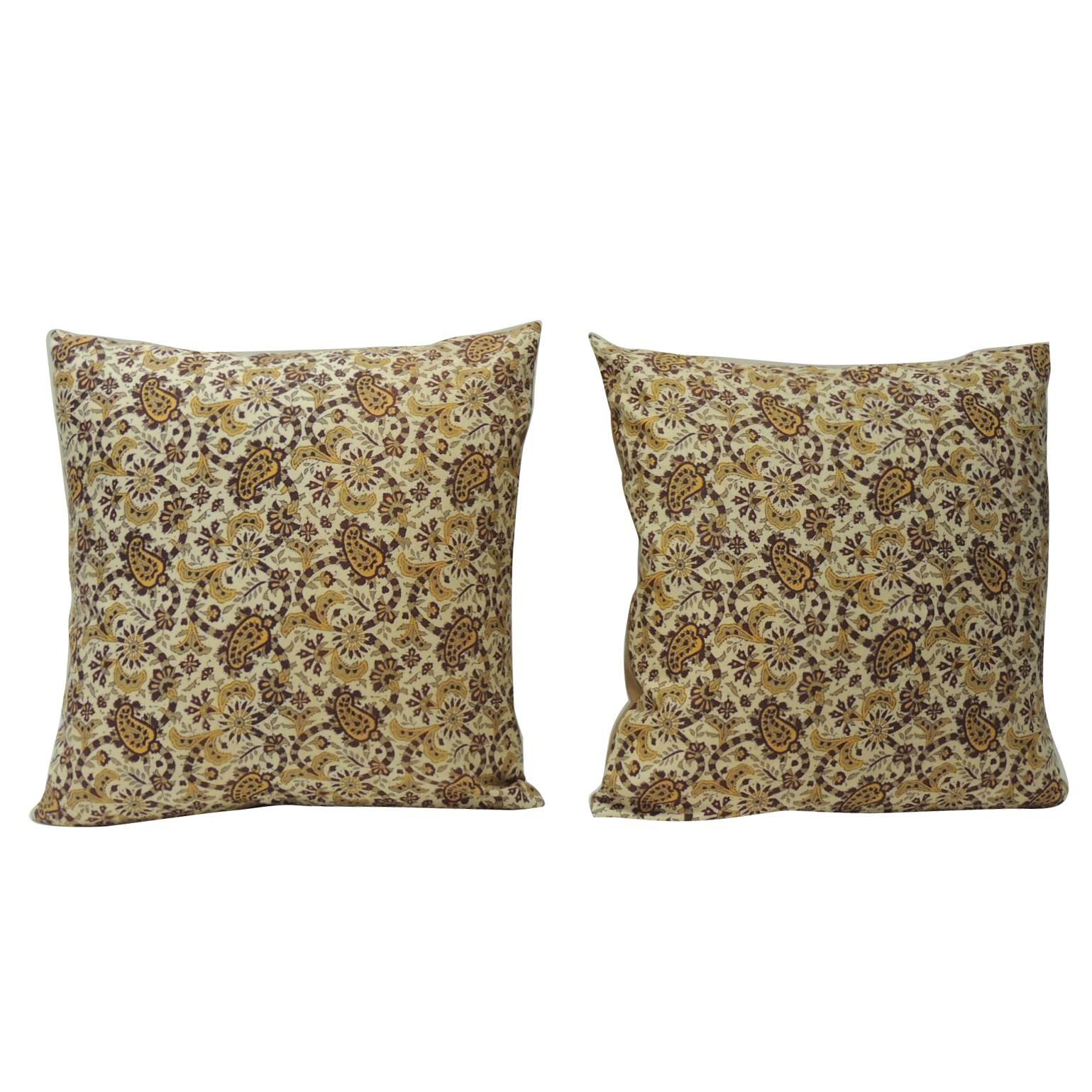 Pair of Yellow Paisley Indian Batik Decorative Pillows