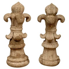 Used Pair of 18th Century French Stone Fleur-de-lis Finials