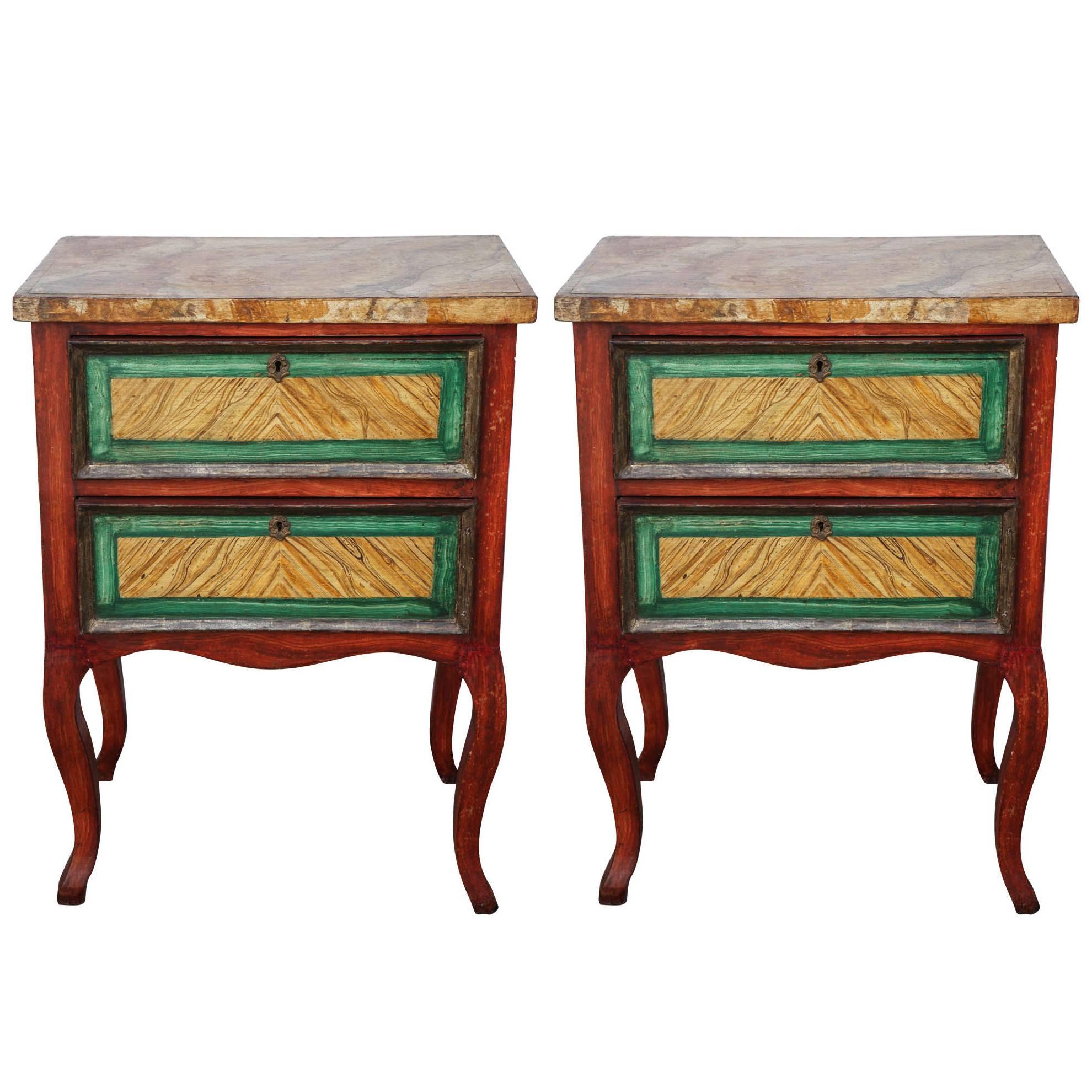 Pair of 19th Century Italian Miniature Painted Commodes