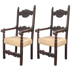 Antique Pair of 18th Century Italian Walnut Throne Chairs