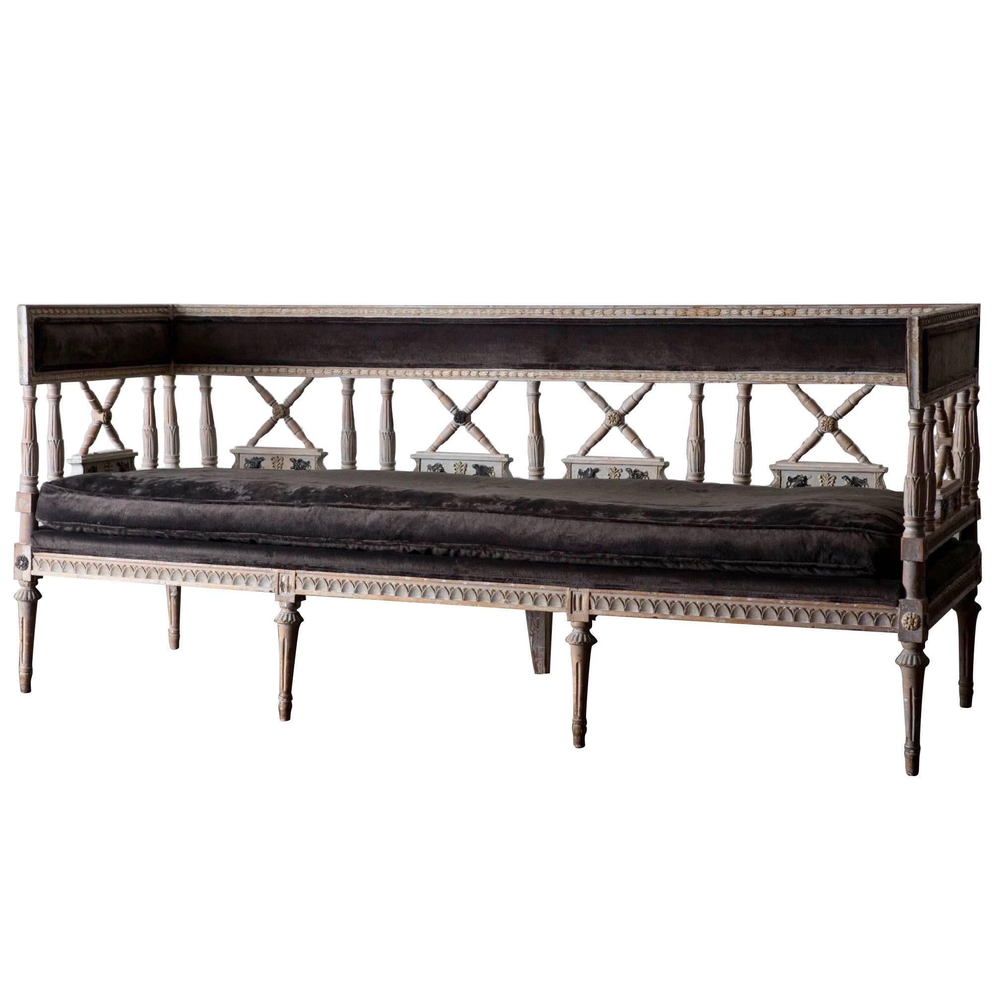 Sofa Bench Long Swedish Neoclassical Original Paint, Early 19th Century, Sweden