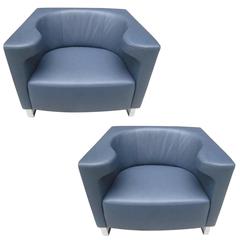 Pair of Leather and Chrome Sculptural Lounge Chairs 6