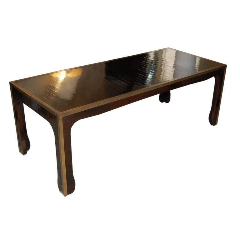 Ming Style Coffee Table in Cashew Lacquer Finish with Metal Edge For Sale