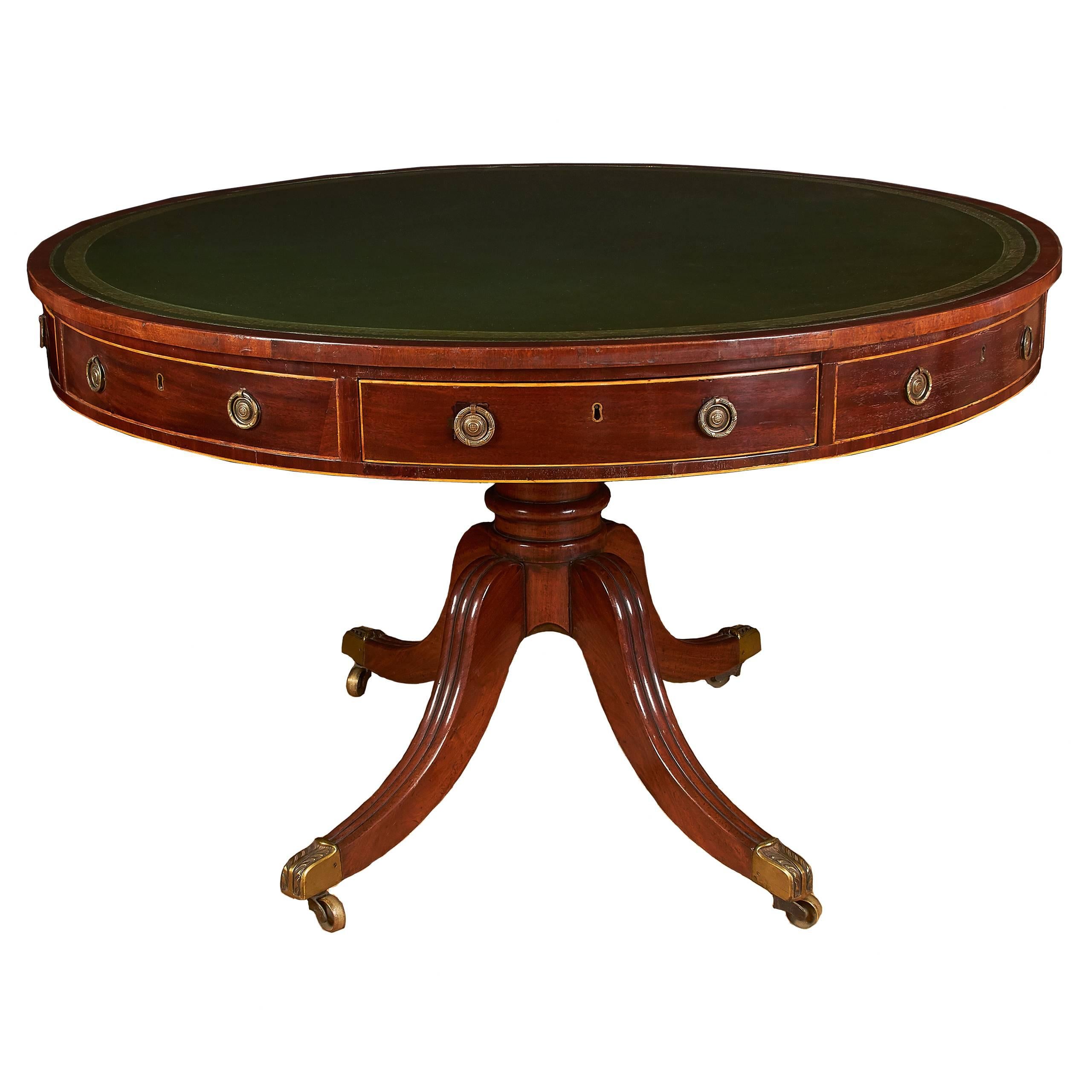 Regency Mahogany Drum Table with Four Drawers