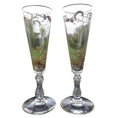 19th Century Pair of Gilded Champagne Flutes or Wine Glasses, French circa 1880