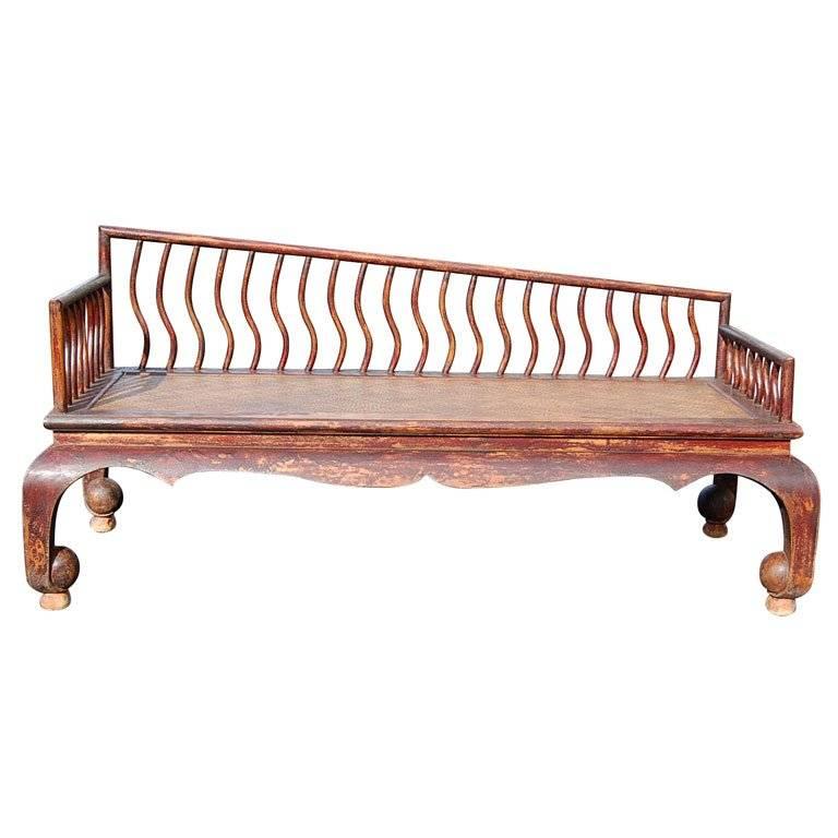 Mid 19thC. Q'ing Dynsy Shanxi Ladies Daybed with Caned Seat and Slatted Back For Sale