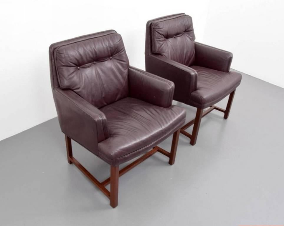 Mid-Century Modern Edward Wormley Leather Armchairs, Set of Two