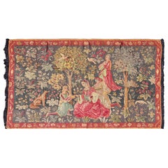 Antique French Tapestry in Gray Background and Vibrant Colors