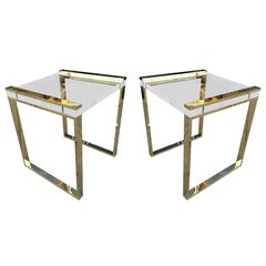 Pair of Charles Hollis Jones Side Tables in Lucite and Brass