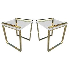 Pair of Charles Hollis Jones Side Tables in Lucite and Brass 7