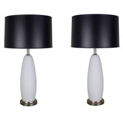 Pair of Mid Century White Frosted Murano Lamps