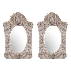 Pair of Early 19th Century Hand-Carved English Bone Oval Mirrors