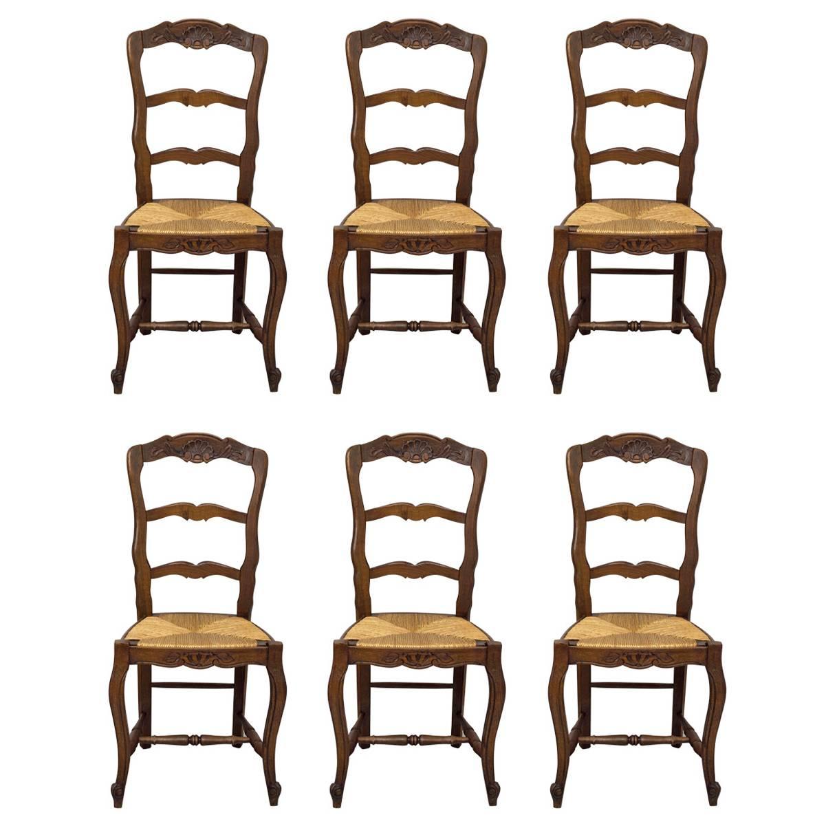 Set of Six  French Country Rush Seat Chairs