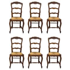 Set of Six French Country Rush Seat Chairs