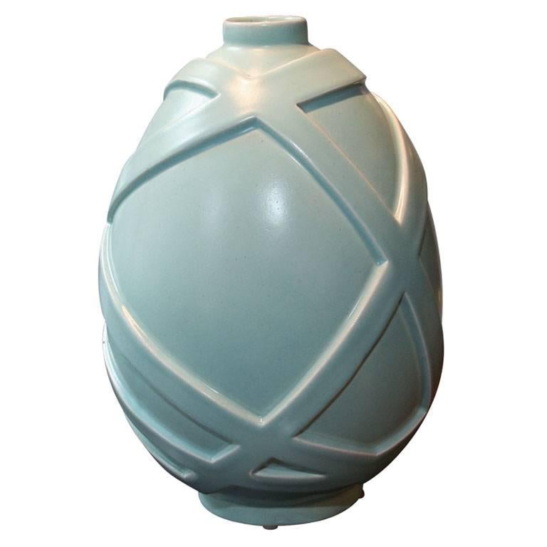 Gorgeous Art Deco Modernist Celadon Ceramic Vase Signed by Primavera