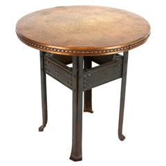 Art Deco Hand-Hammered Iron and Copper Side Table